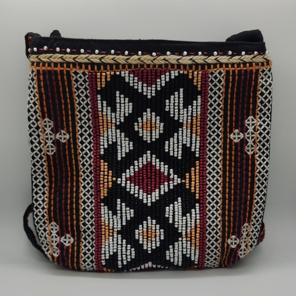 Chico's Beaded & Raffie Embroidered Tribal Crossbody Purse